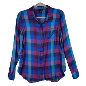 Lucky Brand Plaid Long Sleeves Button Front Top
